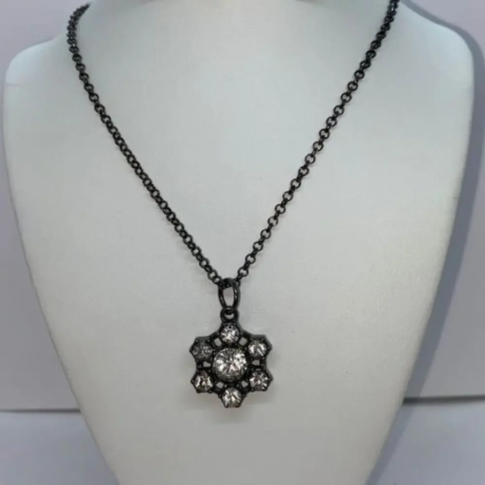 Black-Tone Rhinestone Pendant Necklace - Picture 1 of 6